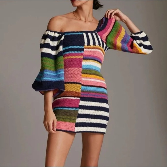 Farm Rio Mini Dress Knit Multicolored Festival Beach US S Small - Picture 1 of 13